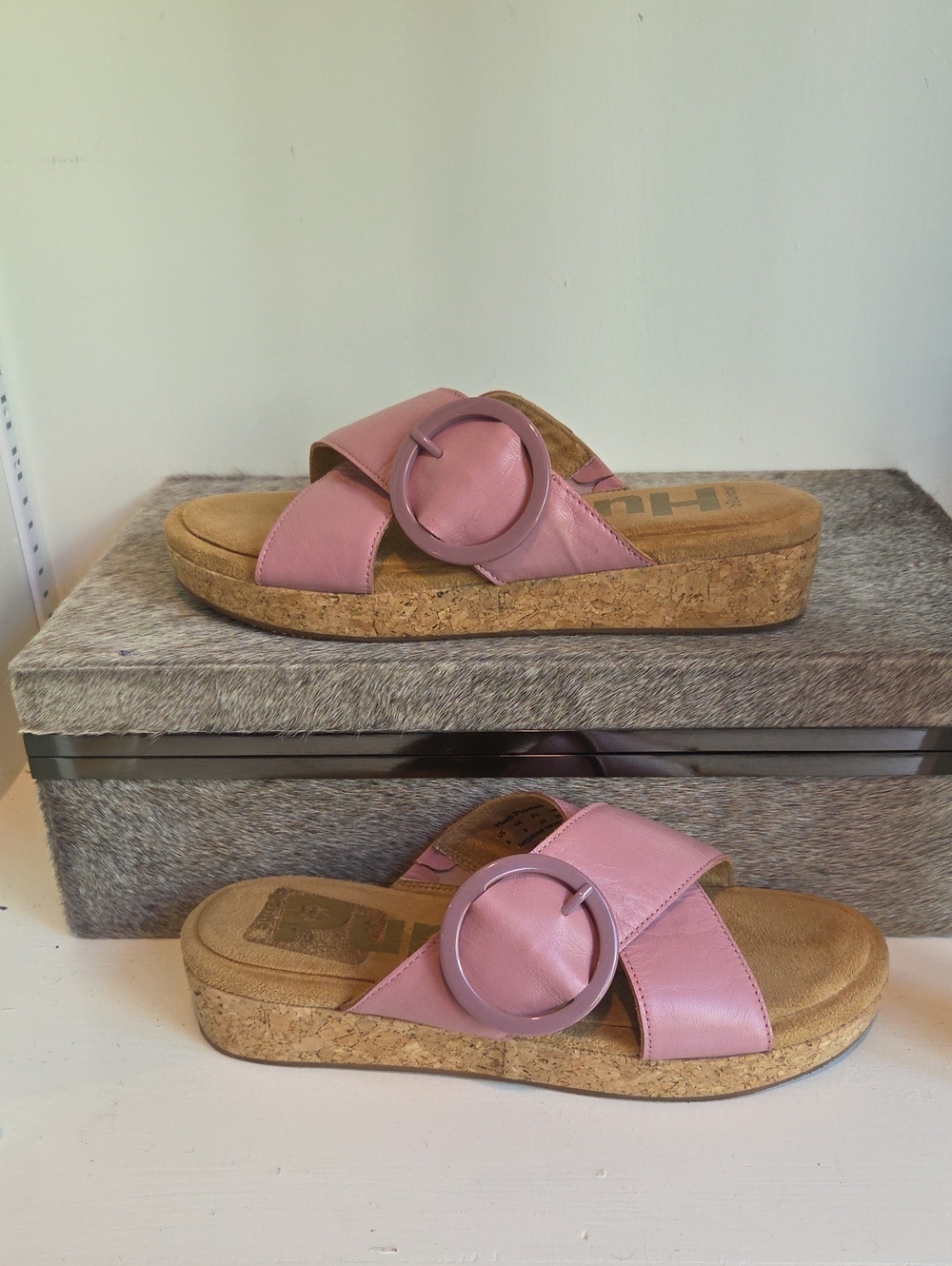 HUSH PUPPIES Women's Pink Crisscross Platform Mule SLIDES - Picture 3 of 6